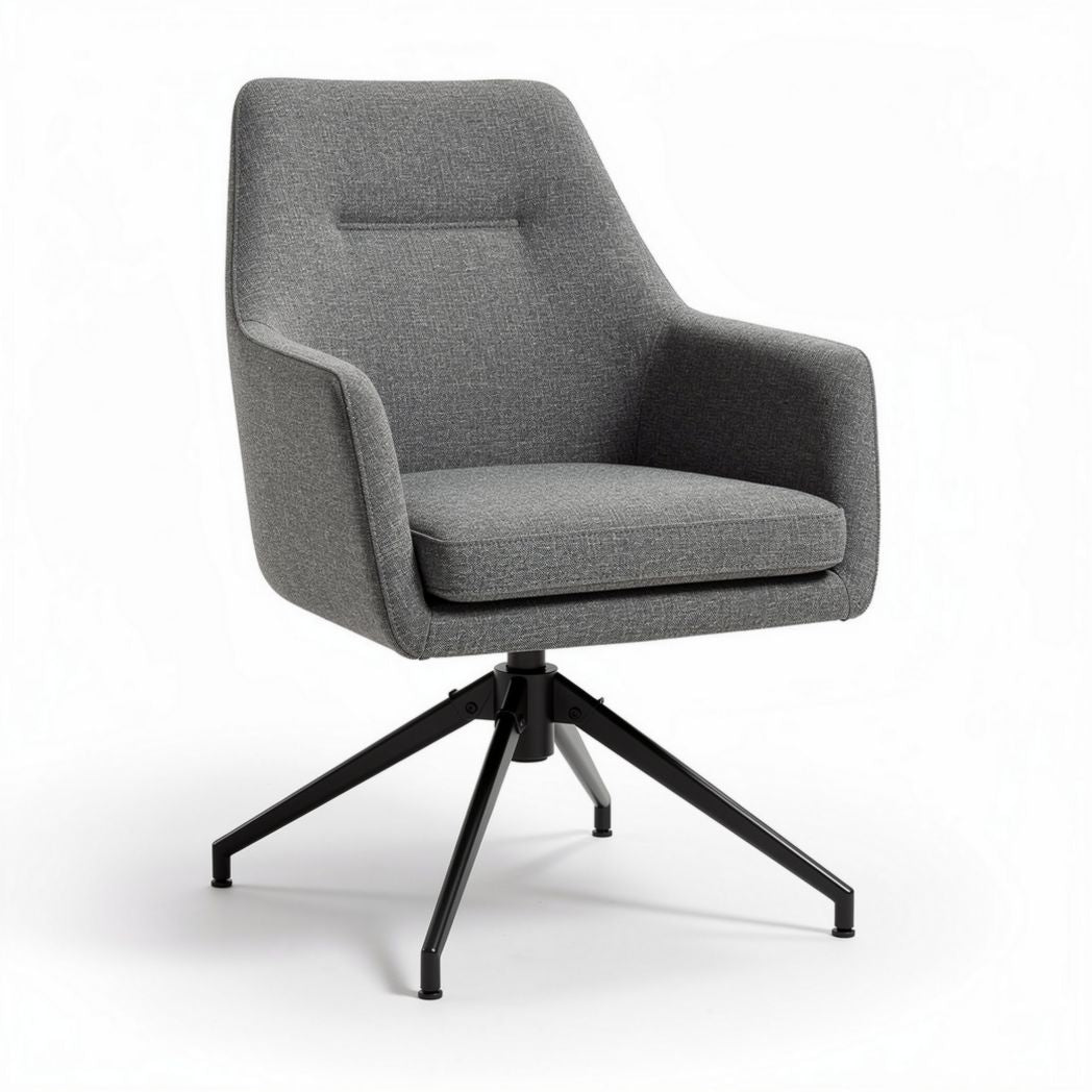 Gray upholstered swivel chair with metal base and modern design 80 x 65 x 85cm