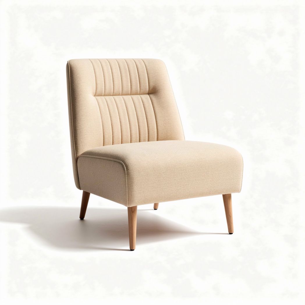 Beige upholstered accent chair with wood legs and modern design 70 x 70 x 85cm