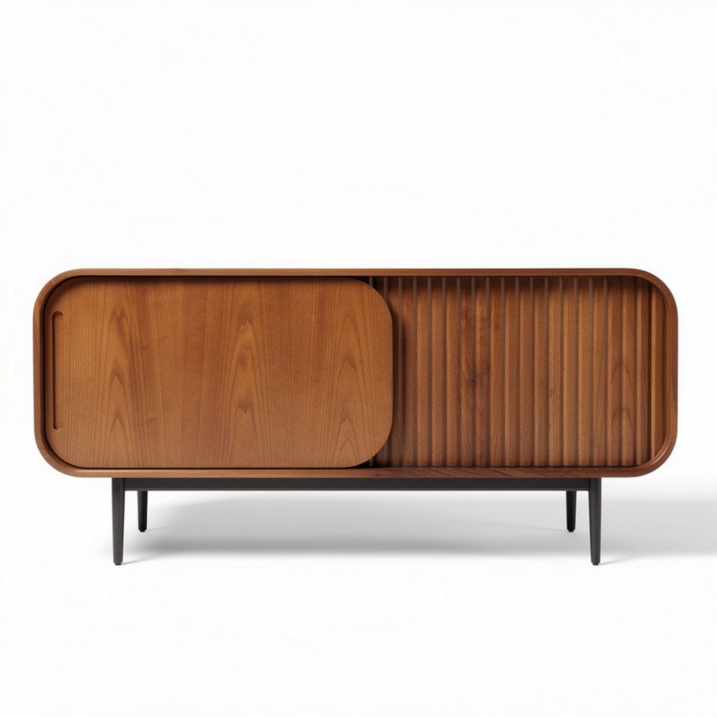 Wooden sideboard cabinet with sliding doors and tapered legs 150 x 45 x 60cm