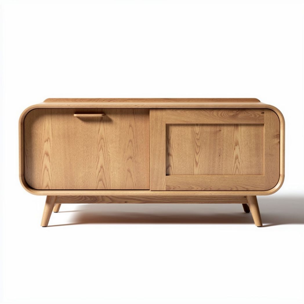 Natural wood storage cabinet with sliding door 100 x 45 x 50cm