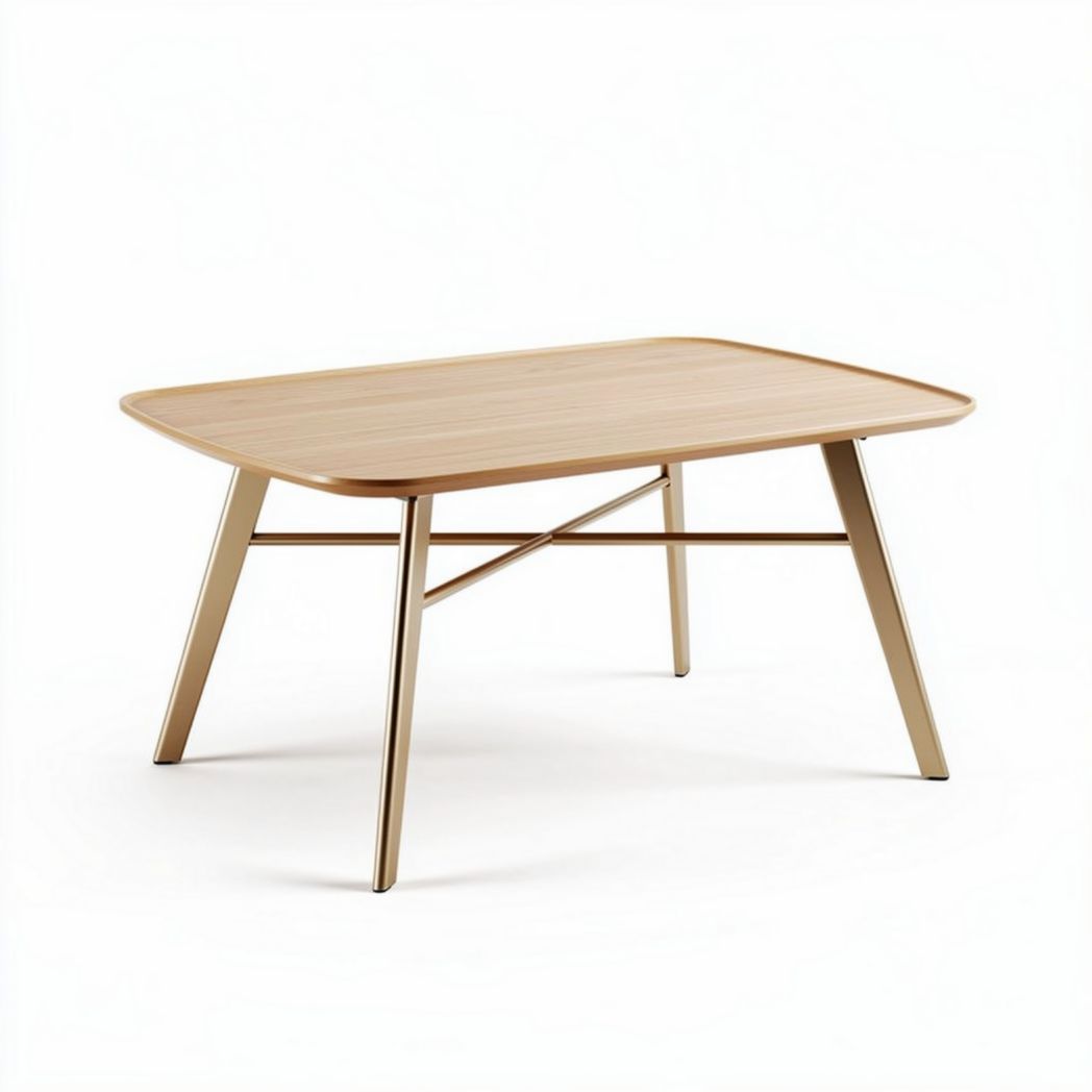 Wooden coffee table with rounded edges and metal legs 120 x 80 x 40cm