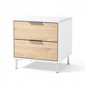 Modern nightstand with two drawers in white and natural wood finish 45 x 40 x 40cm