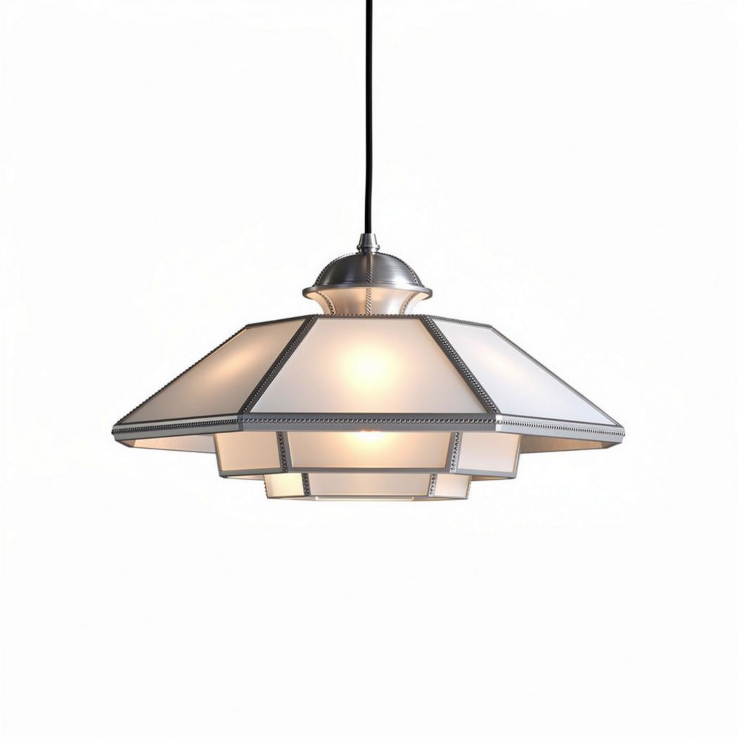 Glass pendant light fixture with adjustable cord and chrome accents suitable for dining room and kitchen 30 x 30 x 20cm