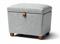Fabric storage ottoman with leather accents and soft gray upholstery 50 x 40 x 40cm