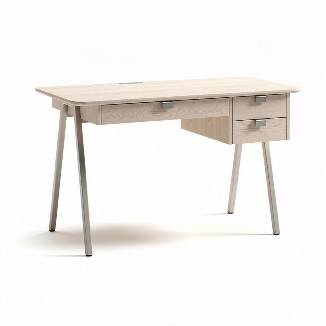 Wooden desk with metal legs and drawers in white and natural finish 120 x 60 x 75cm