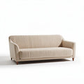 Upholstered two-seater sofa in light beige fabric with ribbed texture 200 x 90 x 80cm
