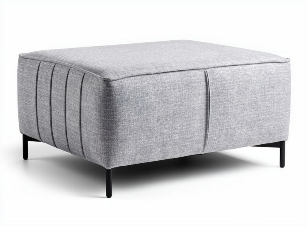 Gray upholstered ottoman with metal legs 90 x 90 x 40cm for living room