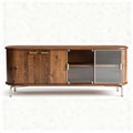 Wooden media console cabinet with glass doors and metal legs 150 x 45 x 60cm