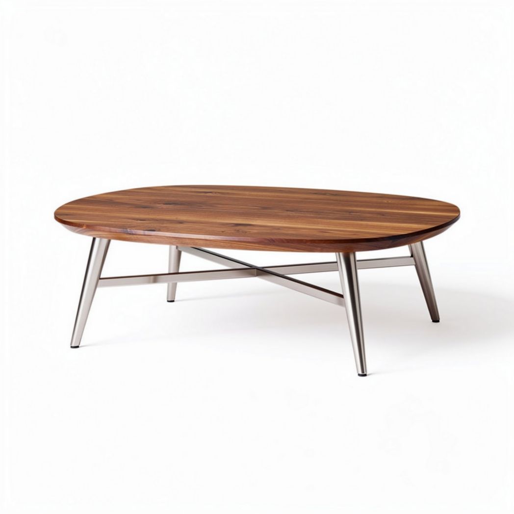 Wooden coffee table with stainless steel legs oval shape 120 x 70 x 40cm